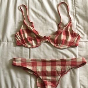 TORI PRAVER red and white checkered bikini